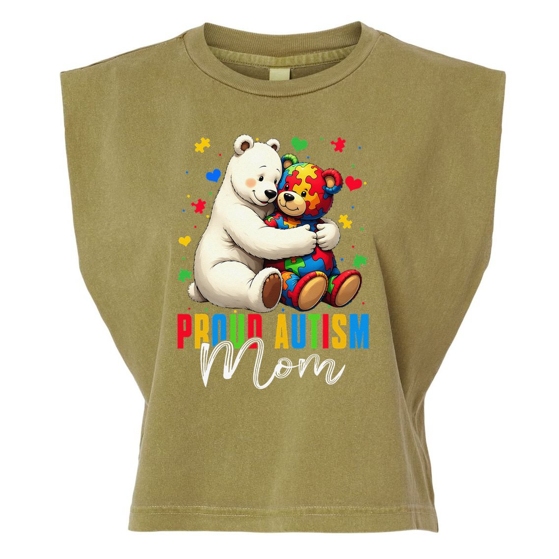 Proud Autism Mom Bear Autism Awareness Autistic Son Daughter Garment-Dyed Women's Muscle Tee