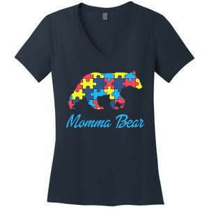 Proud Autism Momma Awareness Support Women's V-Neck T-Shirt