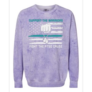 PTSD Awareness Military Teal Ribbon Usa Flag Colorblast Crewneck Sweatshirt