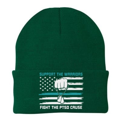 PTSD Awareness Military Teal Ribbon Usa Flag Knit Cap Winter Beanie