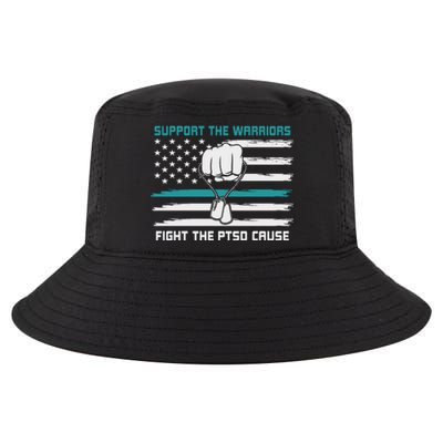 PTSD Awareness Military Teal Ribbon Usa Flag Cool Comfort Performance Bucket Hat