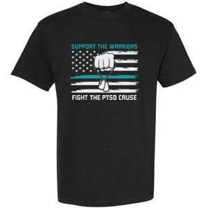 PTSD Awareness Military Teal Ribbon Usa Flag Garment-Dyed Heavyweight T-Shirt