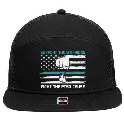 PTSD Awareness Military Teal Ribbon Usa Flag 7 Panel Mesh Trucker Snapback Hat