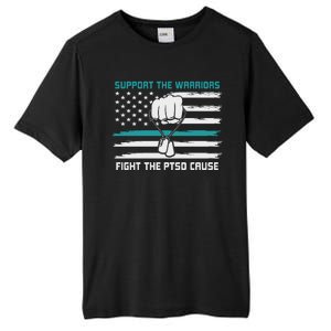 PTSD Awareness Military Teal Ribbon Usa Flag Tall Fusion ChromaSoft Performance T-Shirt