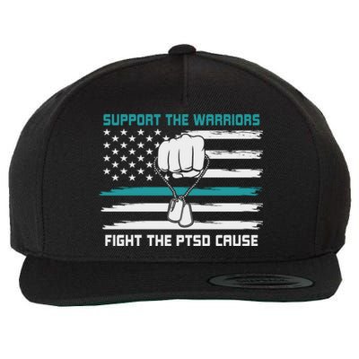 PTSD Awareness Military Teal Ribbon Usa Flag Wool Snapback Cap