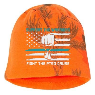 PTSD Awareness Military Teal Ribbon Usa Flag Kati - Camo Knit Beanie