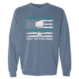 PTSD Awareness Military Teal Ribbon Usa Flag Garment-Dyed Sweatshirt