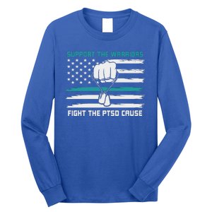 PTSD Awareness Military Teal Ribbon Usa Flag Long Sleeve Shirt