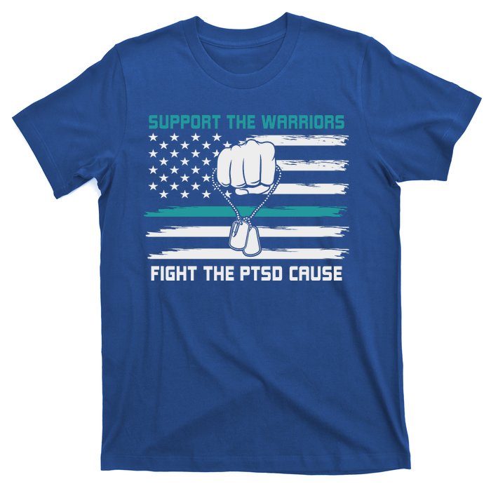 PTSD Awareness Military Teal Ribbon Usa Flag T-Shirt