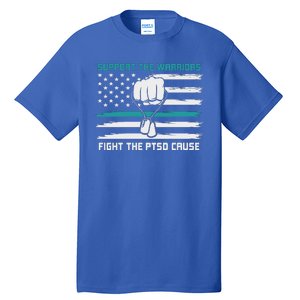 PTSD Awareness Military Teal Ribbon Usa Flag Tall T-Shirt