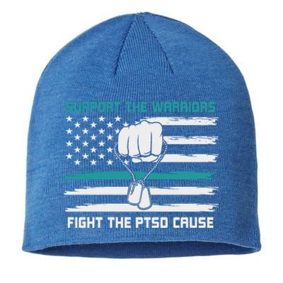 PTSD Awareness Military Teal Ribbon Usa Flag Sustainable Beanie