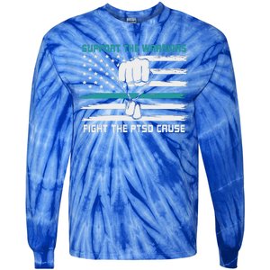 PTSD Awareness Military Teal Ribbon Usa Flag Tie-Dye Long Sleeve Shirt