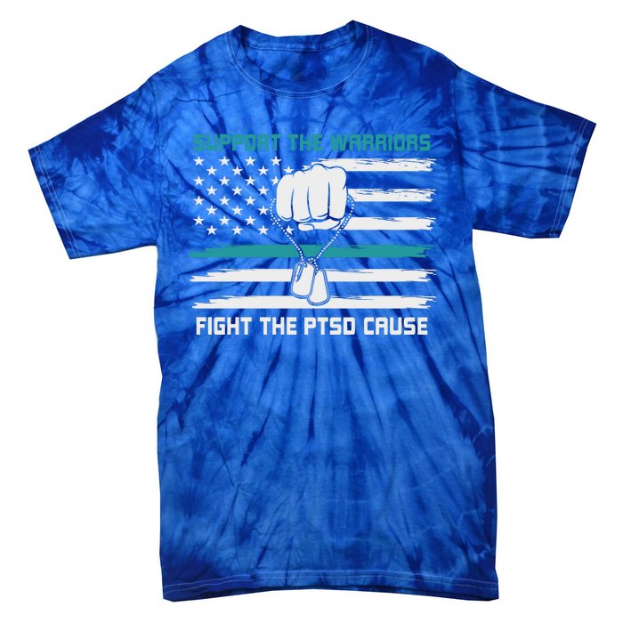 PTSD Awareness Military Teal Ribbon Usa Flag Tie-Dye T-Shirt