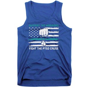 PTSD Awareness Military Teal Ribbon Usa Flag Tank Top