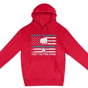 PTSD Awareness Military Teal Ribbon Usa Flag Premium Pullover Hoodie