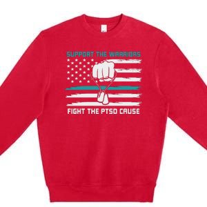 PTSD Awareness Military Teal Ribbon Usa Flag Premium Crewneck Sweatshirt