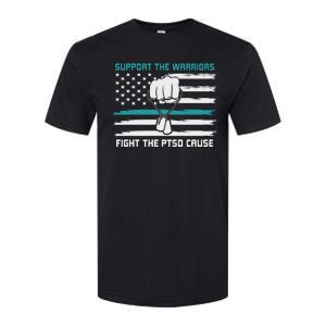 PTSD Awareness Military Teal Ribbon Usa Flag Softstyle CVC T-Shirt