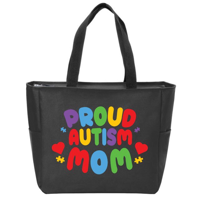 Proud Autism Mom Colorful Awareness Zip Tote Bag