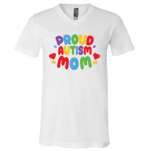 Proud Autism Mom Colorful Awareness V-Neck T-Shirt