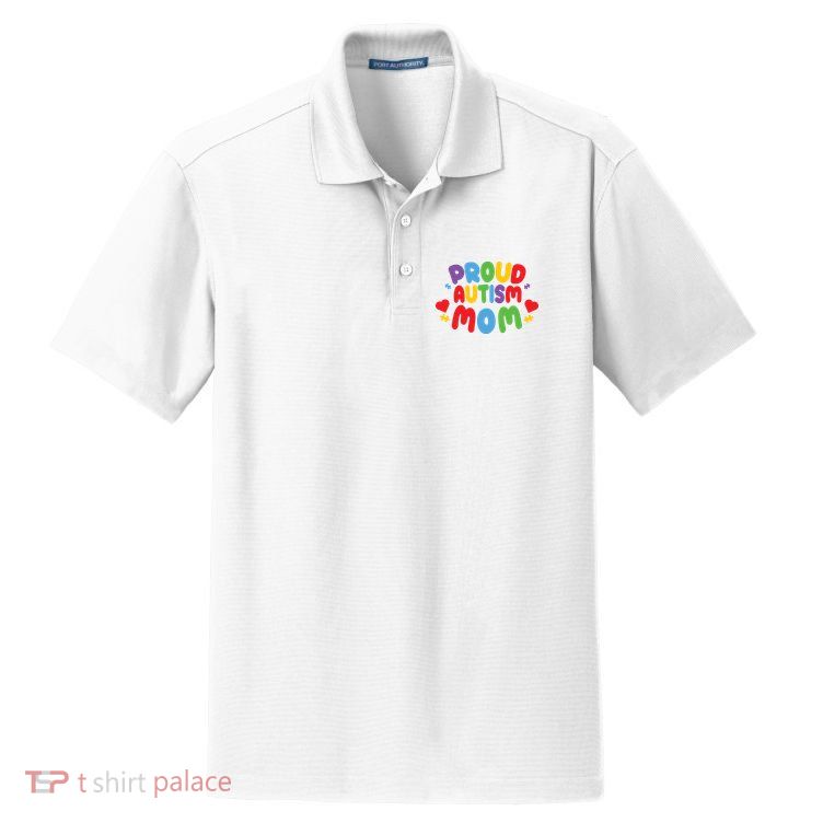 Proud Autism Mom Colorful Awareness Dry Zone Grid Polo