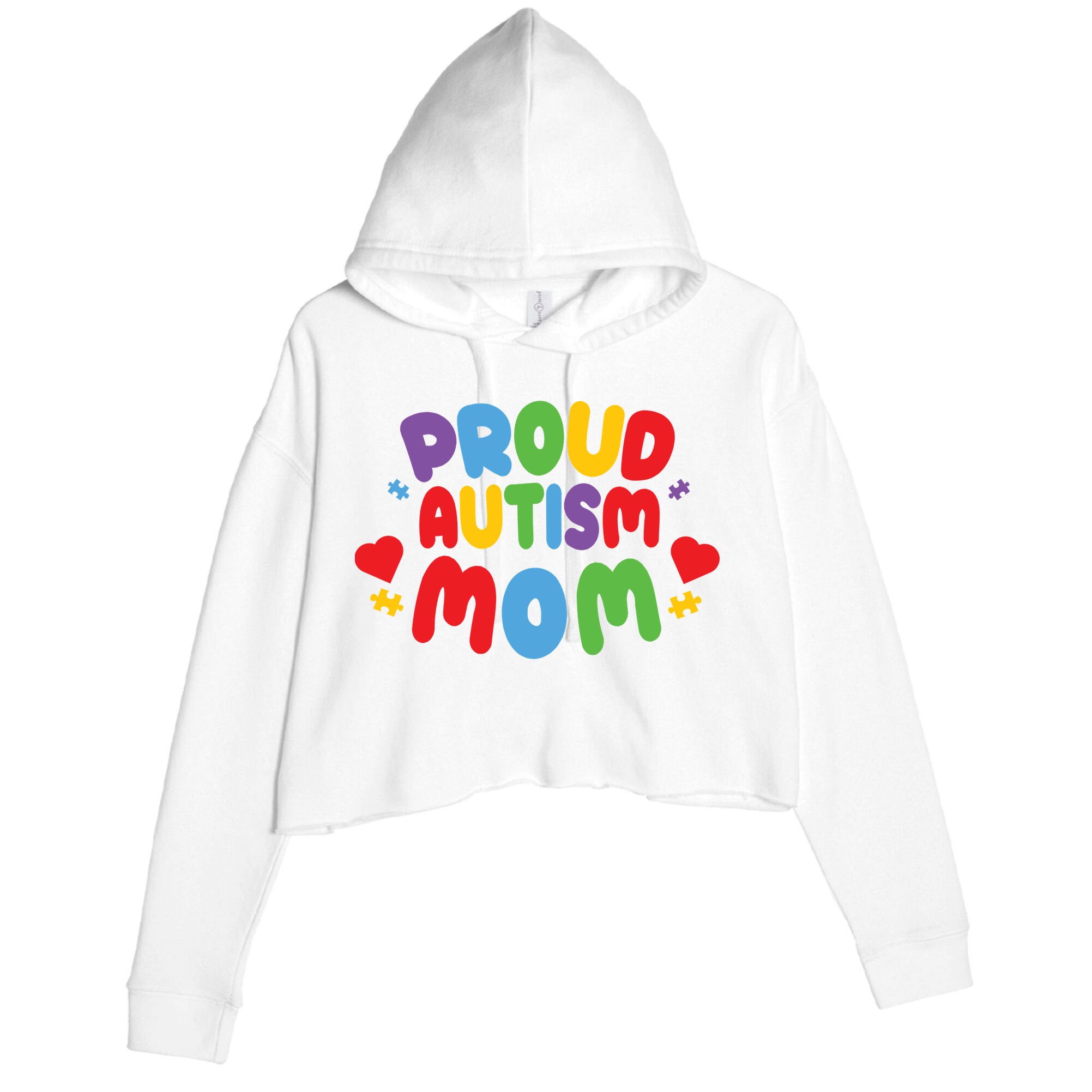 Proud Autism Mom Colorful Awareness Crop Fleece Hoodie