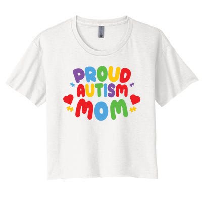 Proud Autism Mom Colorful Awareness Women's Crop Top Tee