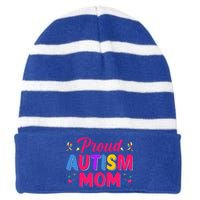 Proud Autism Mom Gift Striped Beanie with Solid Band