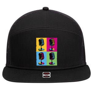 Pop Art Microphone Music 7 Panel Mesh Trucker Snapback Hat