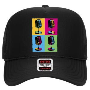 Pop Art Microphone Music High Crown Mesh Back Trucker Hat