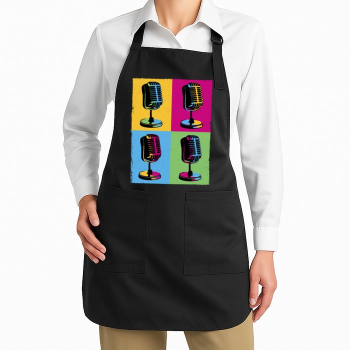 Pop Art Microphone Music Full-Length Apron With Pockets