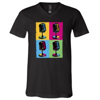 Pop Art Microphone Music V-Neck T-Shirt