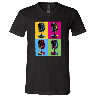 Pop Art Microphone Music V-Neck T-Shirt