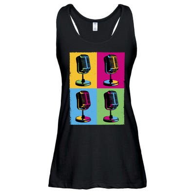 Pop Art Microphone Music Ladies Essential Flowy Tank