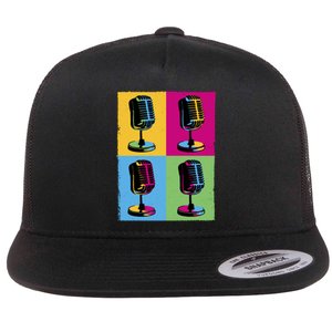 Pop Art Microphone Music Flat Bill Trucker Hat