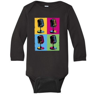 Pop Art Microphone Music Baby Long Sleeve Bodysuit