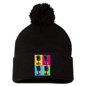 Pop Art Microphone Music Pom Pom 12in Knit Beanie