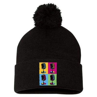 Pop Art Microphone Music Pom Pom 12in Knit Beanie