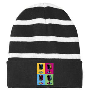 Pop Art Microphone Music Striped Beanie with Solid Band