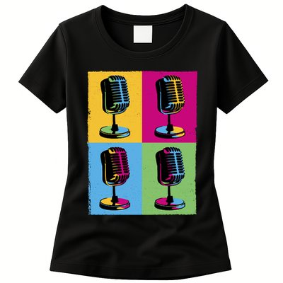 Pop Art Microphone Music Womens T-Shirt
