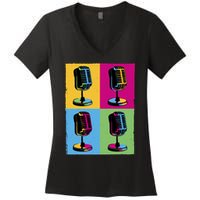 Pop Art Microphone Music Women's V-Neck T-Shirt