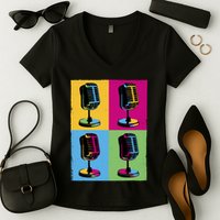 Pop Art Microphone Music Women's V-Neck T-Shirt