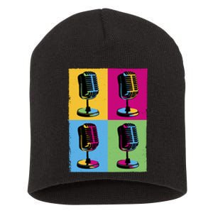 Pop Art Microphone Music Short Acrylic Beanie