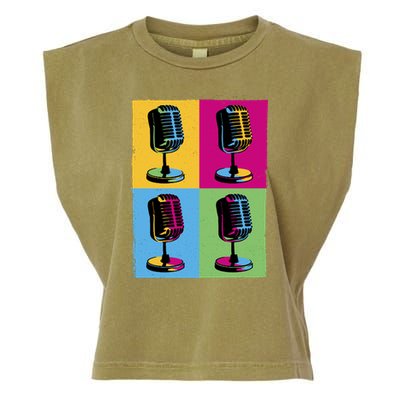 Pop Art Microphone Music Garment-Dyed Women's Muscle Tee