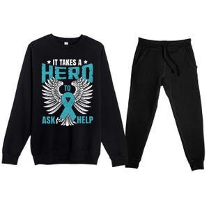 Ptsd Awareness Month Teal Ribbon Ptsd Gift Premium Crewneck Sweatsuit Set