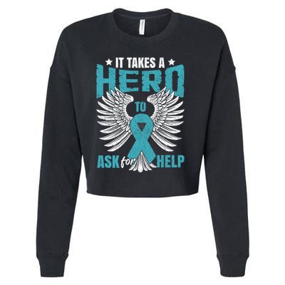Ptsd Awareness Month Teal Ribbon Ptsd Gift Cropped Pullover Crew