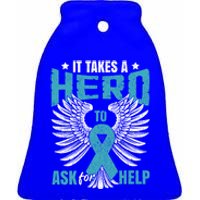 Ptsd Awareness Month Teal Ribbon Ptsd Gift Ceramic Bell Ornament