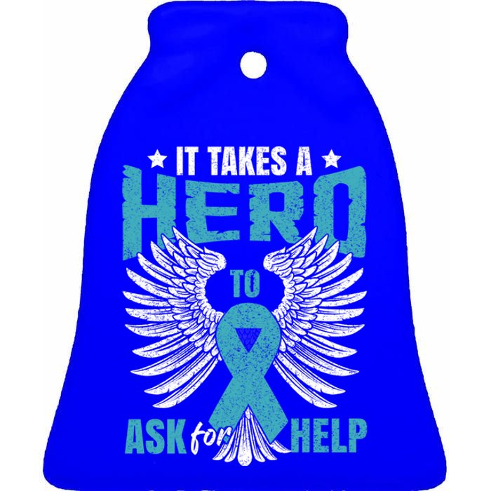 Ptsd Awareness Month Teal Ribbon Ptsd Gift Ceramic Bell Ornament