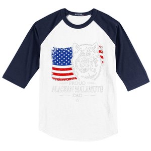 Proud Alaskan Malamute Dad American Flag Patriotic Dog Gift Baseball Sleeve Shirt