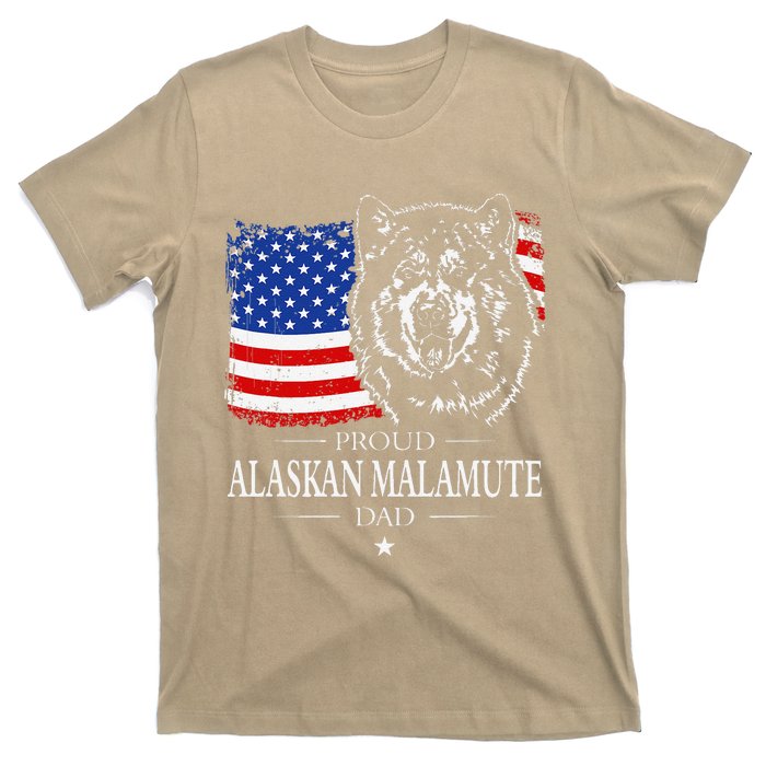 Proud Alaskan Malamute Dad American Flag Patriotic Dog Gift T-Shirt