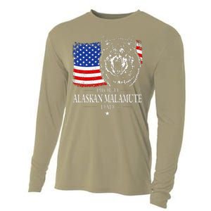 Proud Alaskan Malamute Dad American Flag Patriotic Dog Gift Cooling Performance Long Sleeve Crew